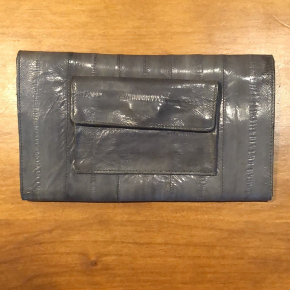 EEL SKIN WALLET Gray Card Slots Pen Holder Vintage Classic Magnet Closure EUC - Picture 2 of 11